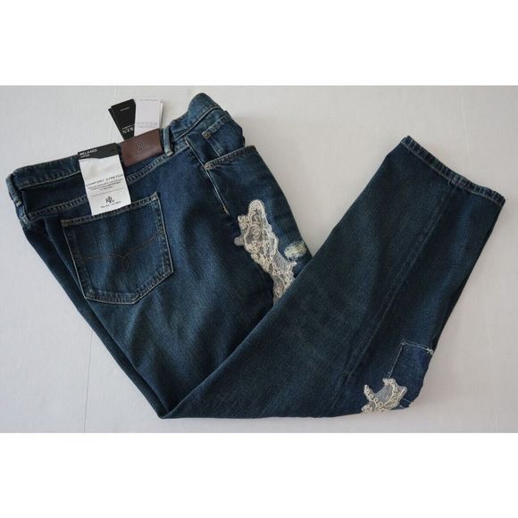 Lauren Ralph Lauren Womens Plus Sz 20W Lace Patchwork Relaxed Tapered Jeans $205 - Picture 7 of 9